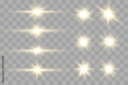 Golden glowing light streams across a transparent canvas. Sparkles drift gracefully in all directions. Ideal for elegant, magical, or festive artwork.