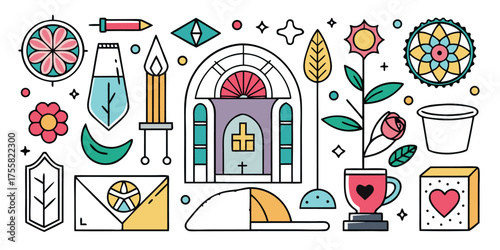 Whimsical collection of travel and nature inspired artistic elements