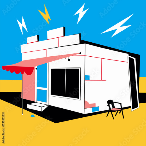 Minimalist Vector Art of an Abandoned Shop Facade