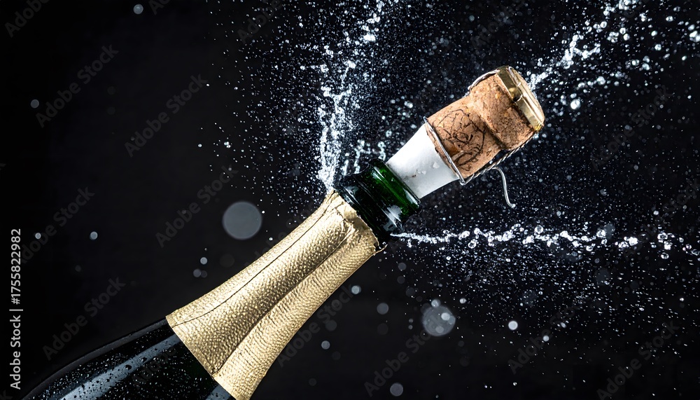 Fototapeta premium Celebrate your success with a vibrant champagne explosion against a dramatic black backdrop, perfect for festive promotions and celebratory content