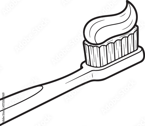 Close-up detailed drawing of toothbrush bristles with fresh toothpaste swirl ready for use