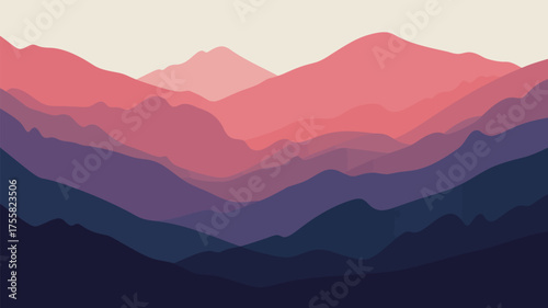 Layered mountains in shades of pink purple and blue creating a serene and calming landscape view
