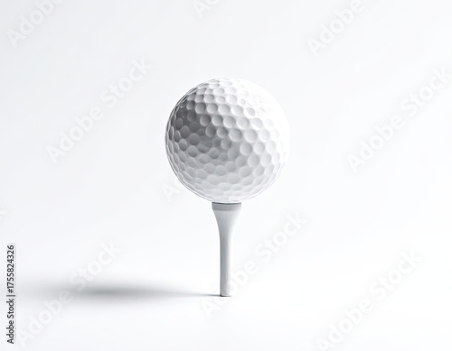 A pristine white golf ball perfectly balanced on a tee against a clean background