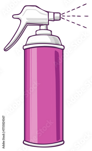 Vibrant pink spray bottle emitting fine mist with white plastic nozzle for cleaning or gardening applications