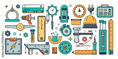 Collection of vintage tools equipment and measuring devices for adventure and exploration