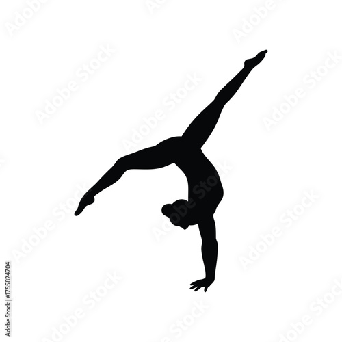 silhouette of a gymnast doing a handstand on white
