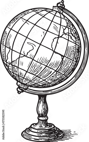 Vintage globe illustration hand drawn sketch earth model educational tool desk accessory