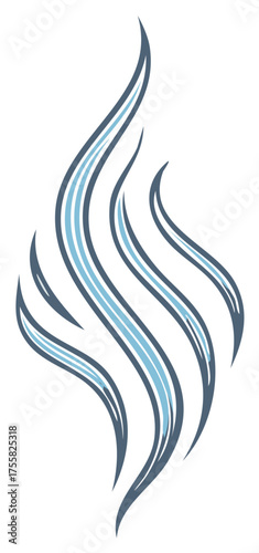 Abstract blue gray stylized wavy lines symbol for steam air flow or rising energy