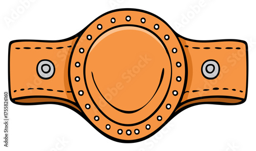 Cartoon illustration of an orange championship belt with black outlines.