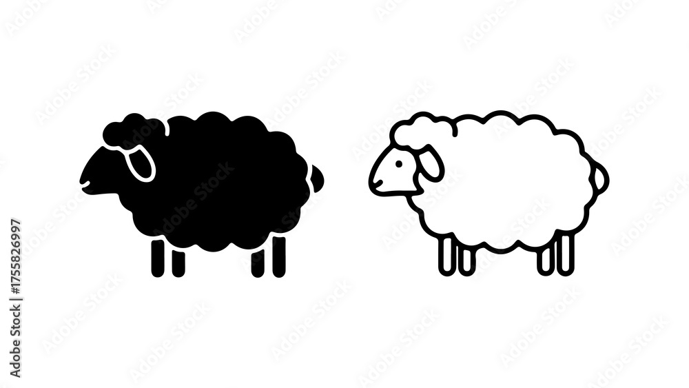 Obraz premium Black and white sheep with transparent background