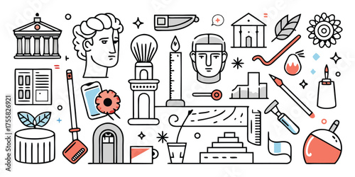 Ancient greek roman art history and culture collage elements travel adventure