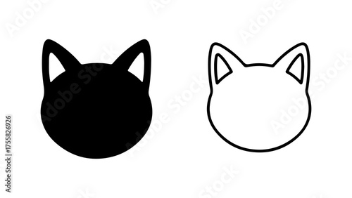 Cat head outline and solid shape with transparent background