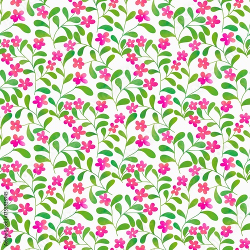 Vibrant Garden Pattern with Pink Flowers and Green Foliage