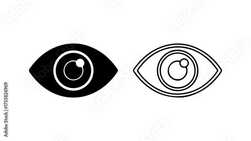 Eye icons with outline and solid fill with transparent background