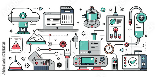 Modern technology and medical devices collage abstract scientific gadgetry and innovation concept