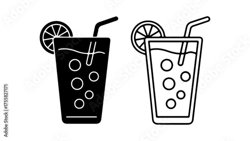 Refreshing drink with lemon and straw with transparent background