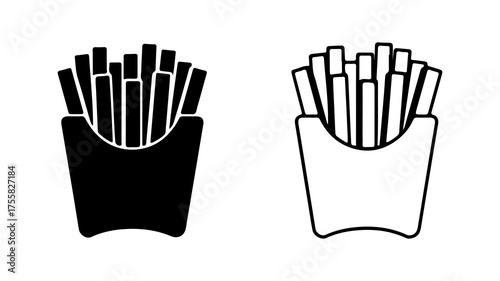 French fries in paper container with transparent background