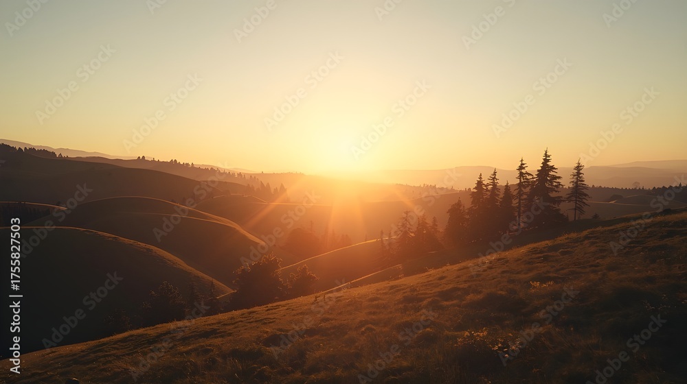 Obraz premium Mountain sunrise and sunset views capture the beauty of nature across the landscape, from orange clouds at dawn to silhouettes against the evening sky