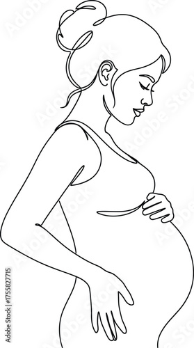 minimalist one-line art of a pregnant woman, motherhood, expecting, new life, continuous drawing
