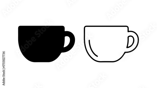 Coffee cup outline and solid with transparent background