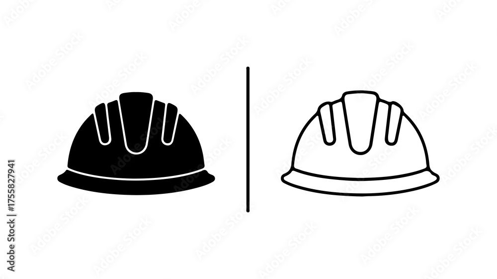 Fototapeta premium Construction helmets black and outline with transparent background