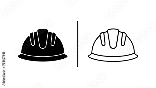 Construction helmets black and outline with transparent background