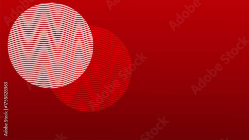 Abstract red background with two overlapping wavy circles creating modern design