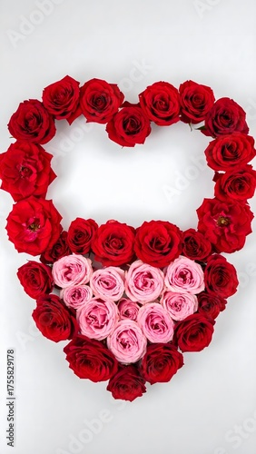 Stunning heart arrangement of vibrant red and soft pink roses creating a romantic declaration of love and passion