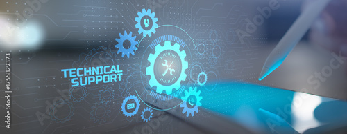 Technical Support and IT Assistance Tools Represented in a Futuristic Gear Interface.