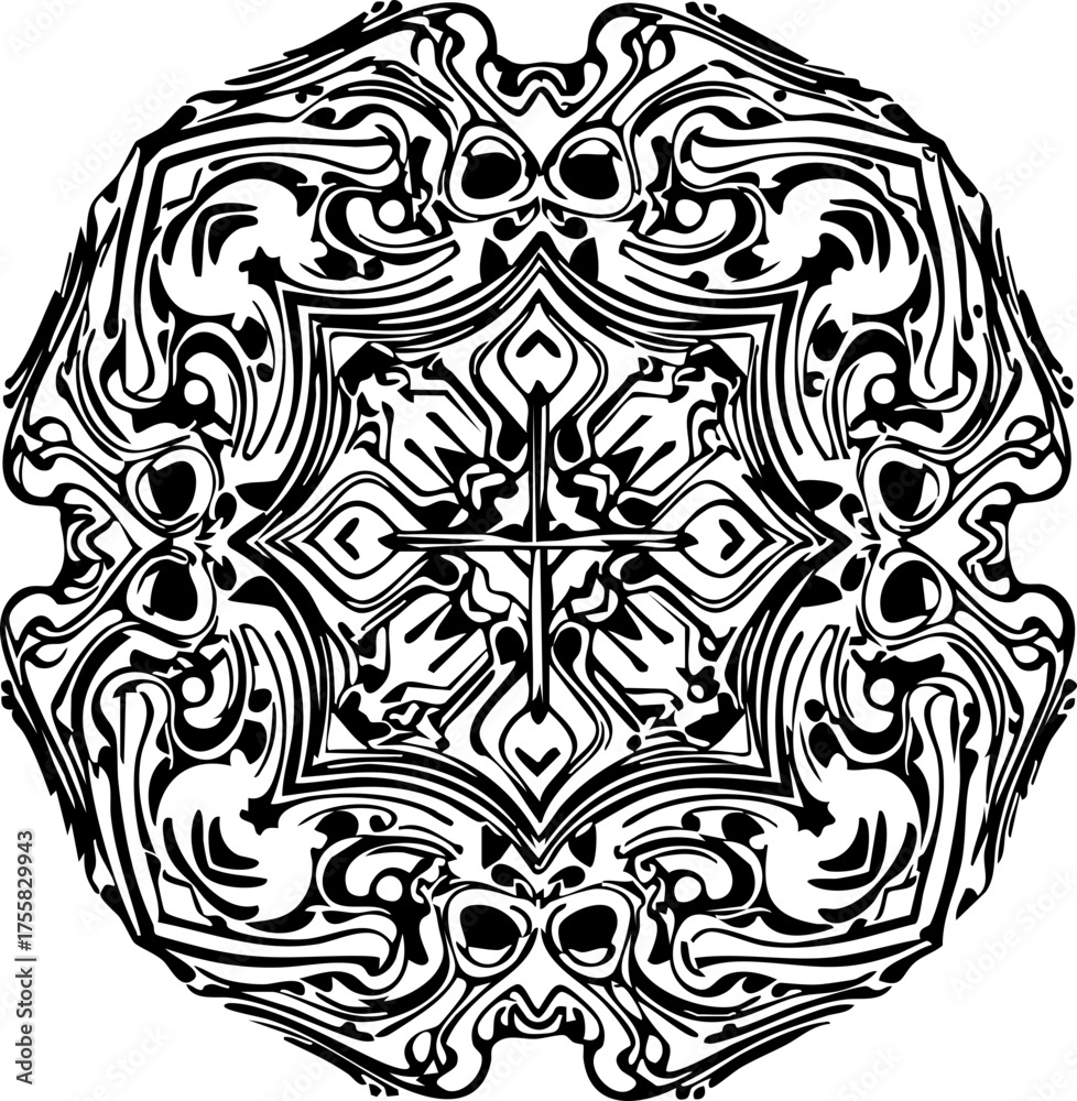 Fototapeta premium Intricate black and white ornamental design with elegant floral and geometric patterns, perfect for luxurious branding and creative projects
