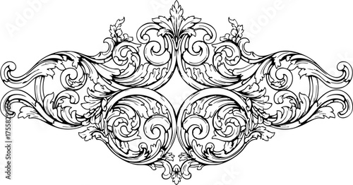 Elegant vintage baroque scrollwork flourish design perfect for luxury invitations, ornate wedding stationery, and sophisticated branding elements.