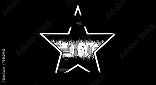 Stunning digital star emblem showcases intricate circuit board patterns, perfect for tech innovation and futuristic branding projects.