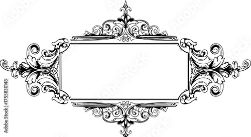 Elegant ornate vintage decorative frame element for invitations, certificates, or elegant branding projects, exuding classic sophistication and timeless style.