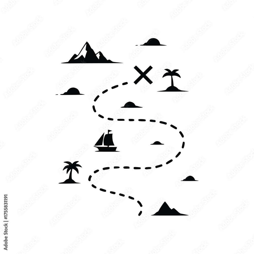 Naklejka premium Pirate Treasure Map Path Vector Illustration