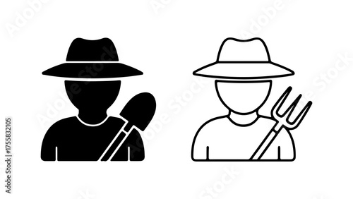 Farmer icons with tools and transparent background