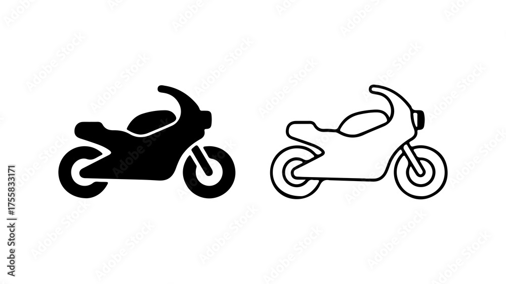 Fototapeta premium Motorcycle icons with outline and solid fill with transparent background