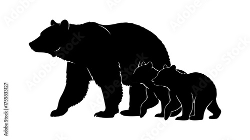 Bear family silhouette with transparent background