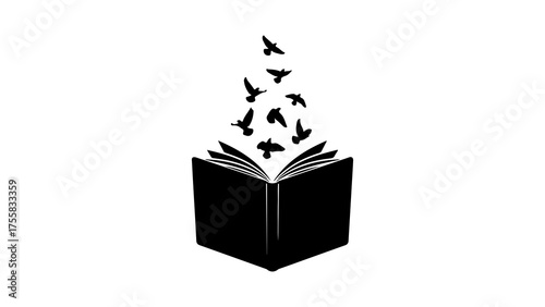 Open book releasing birds with transparent background