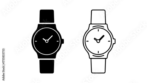 Wristwatches with outline and solid fill with transparent background