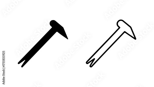 Crowbar tool outline and solid with transparent background
