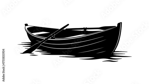 Small rowboat on water with transparent background