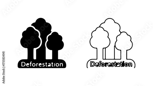 Deforestation concept with trees and label with transparent background