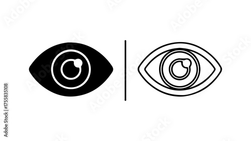 Eye icons with outline and solid fill with transparent background