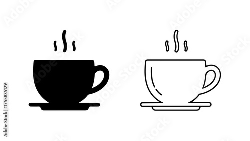 Hot beverage cups with steam with transparent background