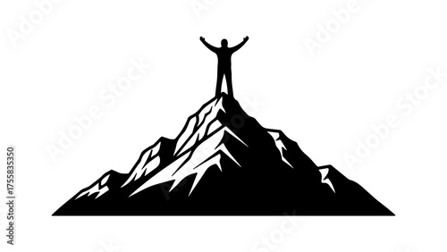 Man reaching summit of mountain with transparent background