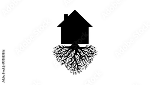 House roots growing from earth with transparent background