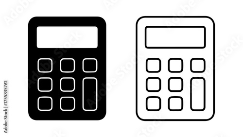 Calculator icons with outline and solid fill with transparent background
