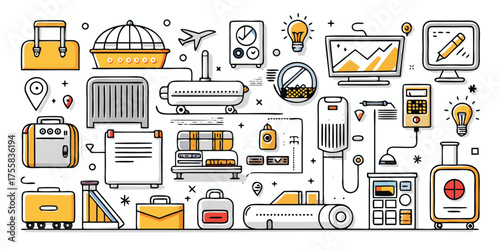Collection of icons representing business logistics and operations symbols
