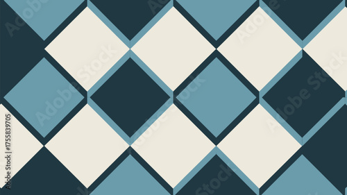 Geometric pattern of alternating blue and white diamonds with a three dimensional appearance
