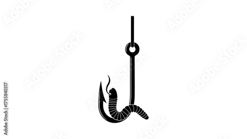 Fishing hook with worm with transparent background